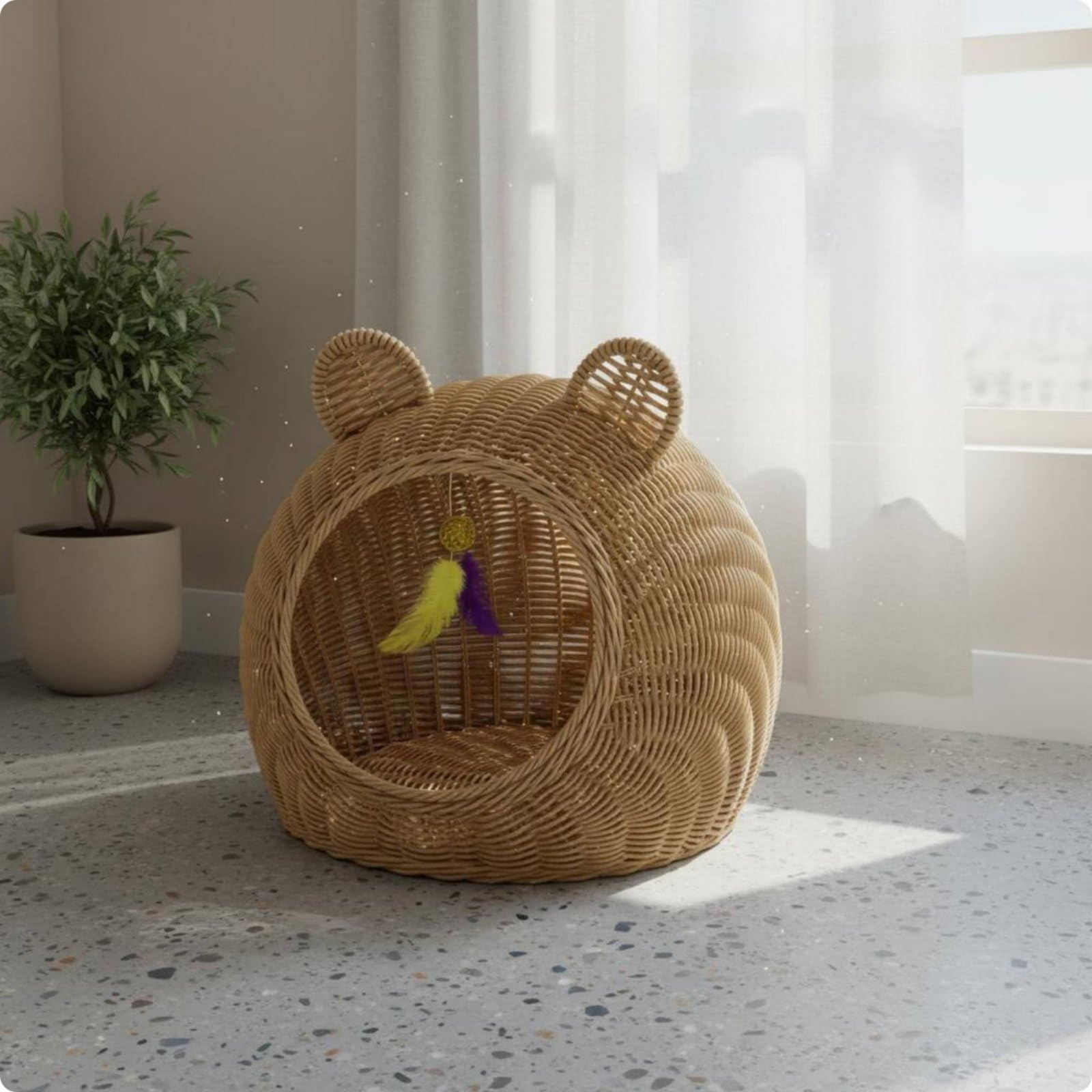Amazon.co.jp: AWHAO 夏用猫ちぐら 通気性 藤編み猫ベッド 洗える